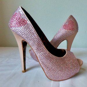 Betsey Johnson Glitzee Pink Rhinestone Heart Heel